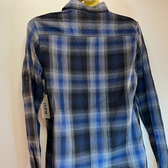 VINTAGE RED Men's Blue/Grey Plaid Casual Button Up Shirt - Size Small - NWT - Picture 3 of 4